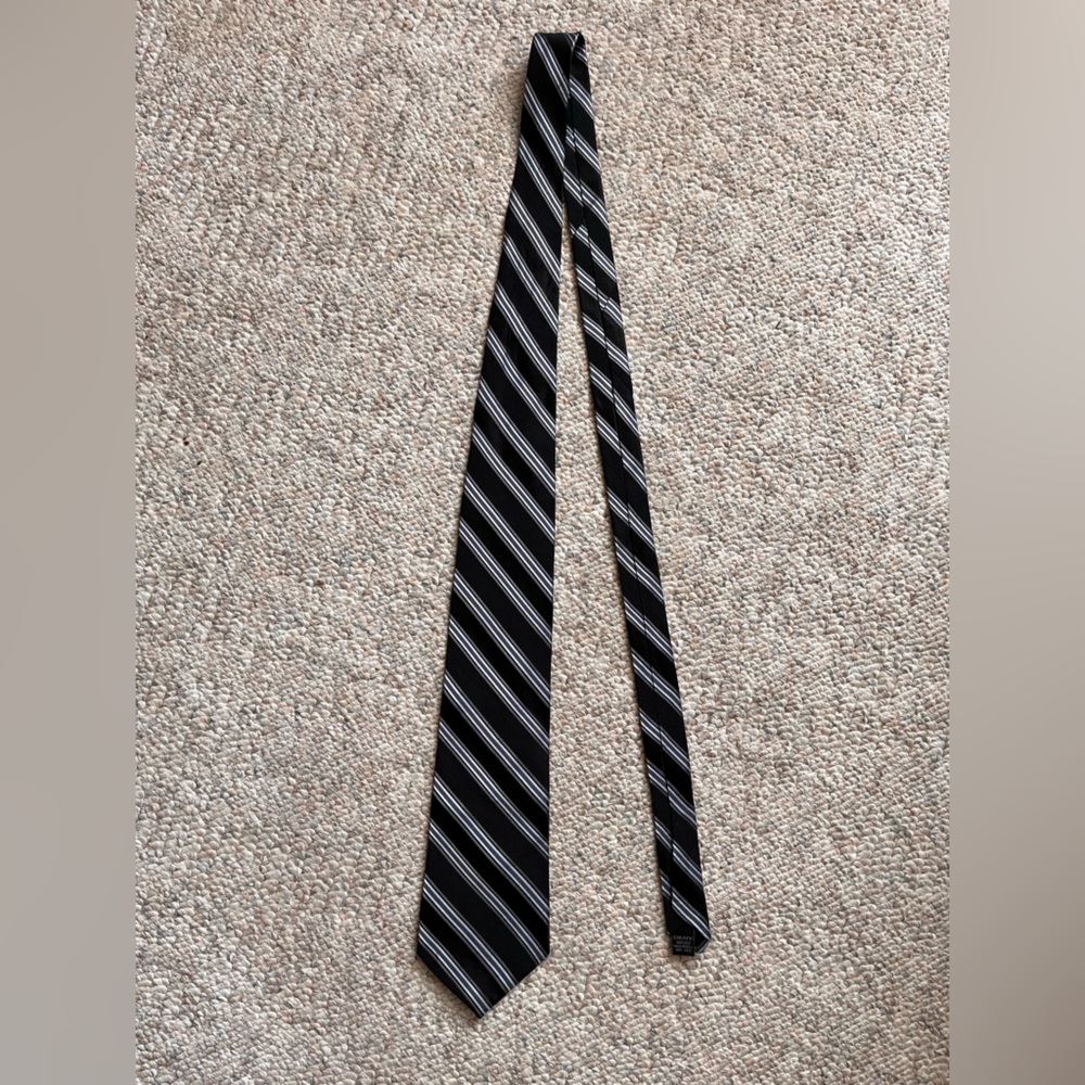 DKNY Black Tie with Gray Baby Blue Stripes %100 SILK